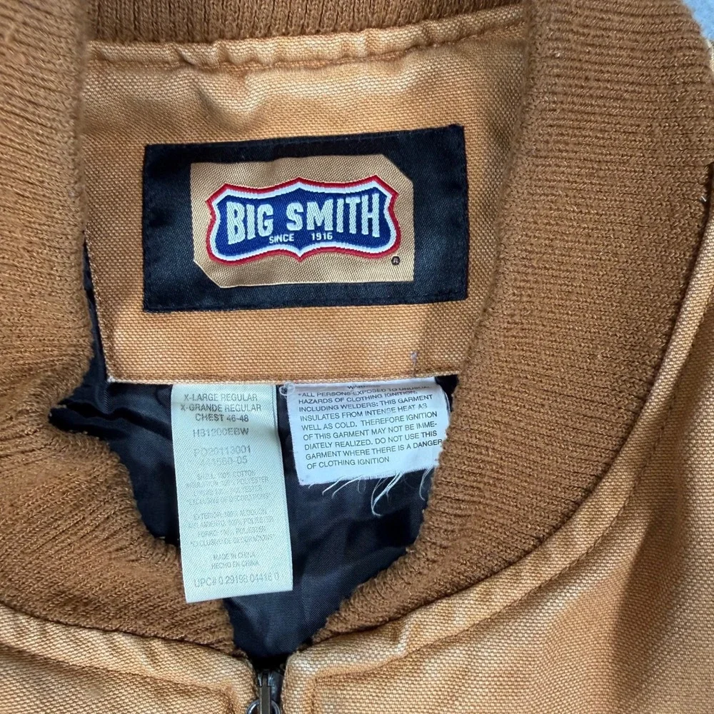 Big Smith Mens XL Brown Duck Canvas Work Vest Quilted Lined HB1200EBW Full Zip